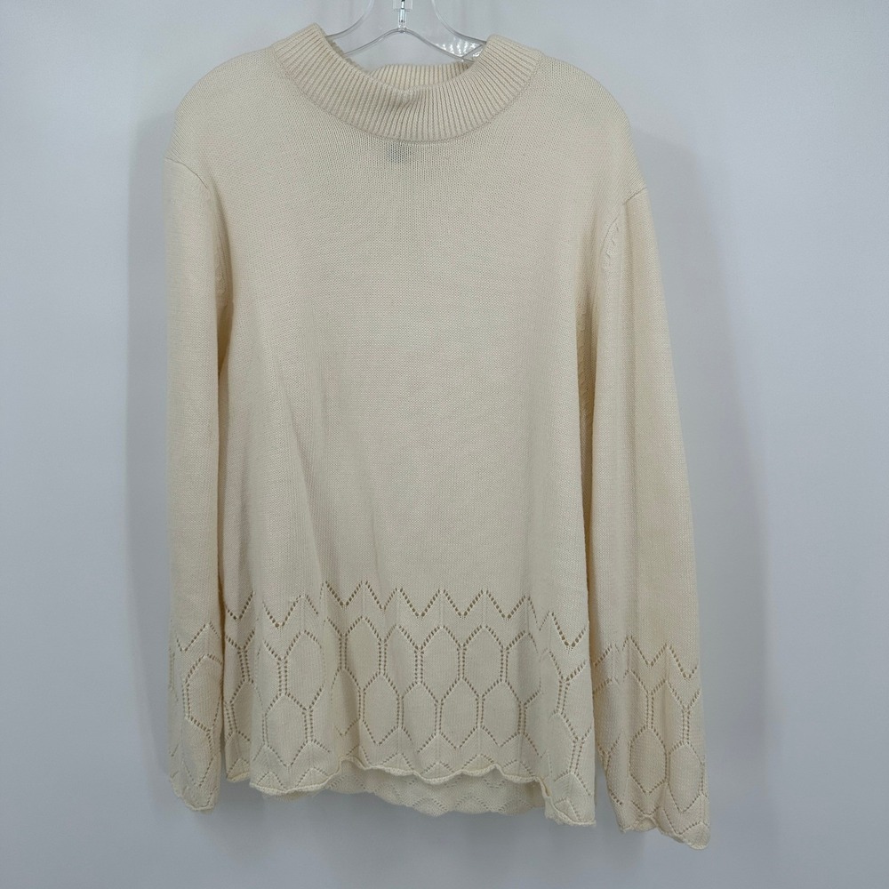 Womens Vintage Shabby Chic Cottagecore Sweater Sz 2X Cream Minimalist Pointelle
